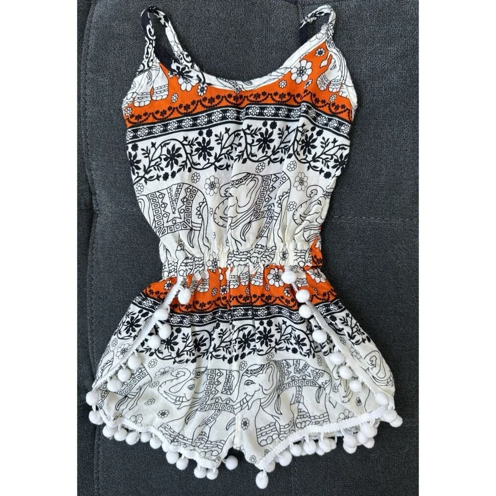Baby Girl Bohemian Elephant Pom Romper